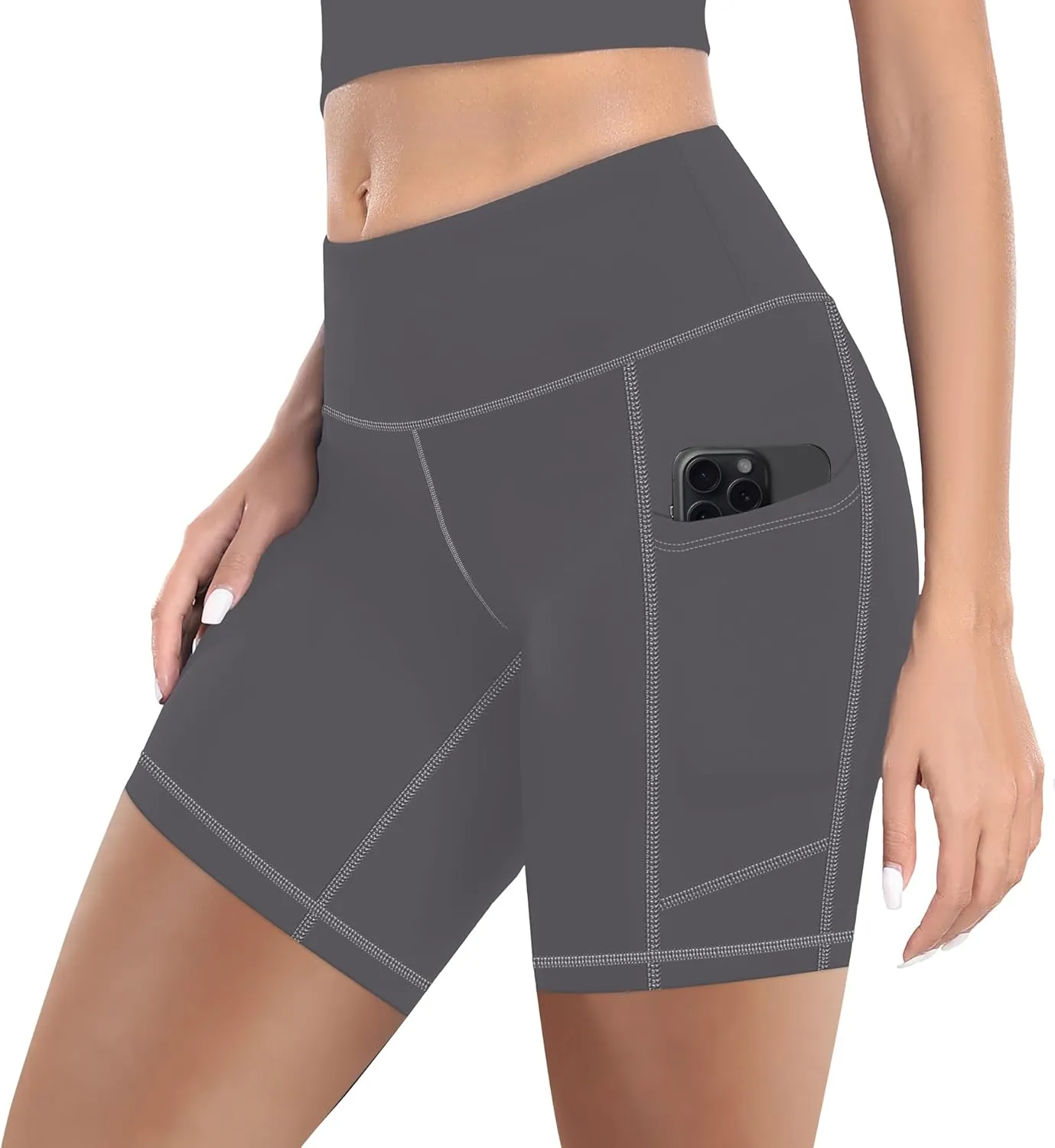 MIRITY High Waist Workout Biker Shorts with Pockets for Women - Buttery Soft Workout Yoga Shorts Pack of 1
