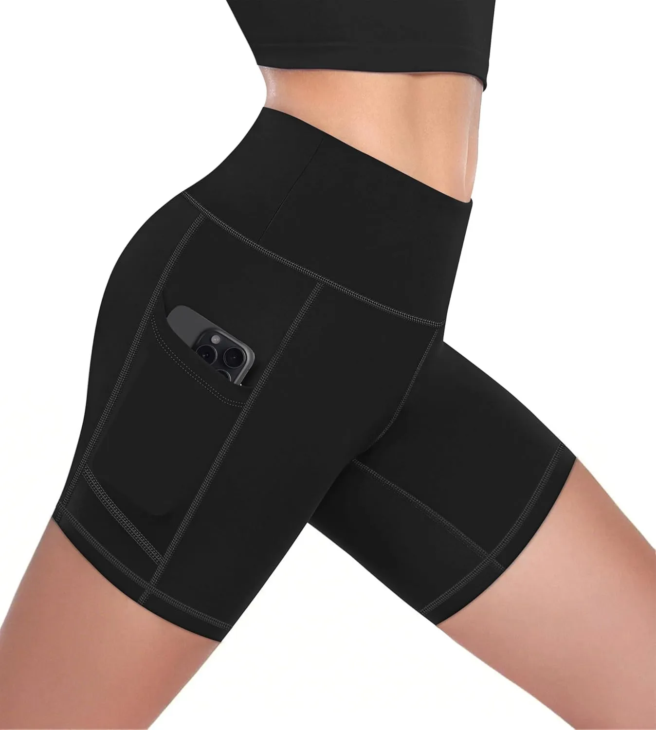 MIRITY High Waist Workout Biker Shorts with Pockets for Women - Buttery Soft Workout Yoga Shorts Pack of 1