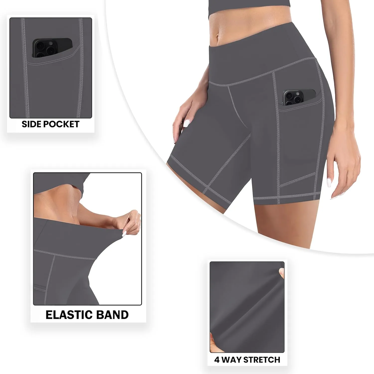 MIRITY High Waist Workout Biker Shorts with Pockets for Women - Buttery Soft Workout Yoga Shorts Pack of 1