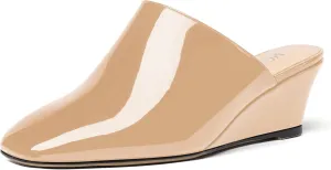 MODENCOCO Women's Slip On Comfortable Patent Dating Casual Square Toe Wedge Low Heel Mules Shoes 2 Inch