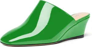 MODENCOCO Women's Slip On Comfortable Patent Dating Casual Square Toe Wedge Low Heel Mules Shoes 2 Inch