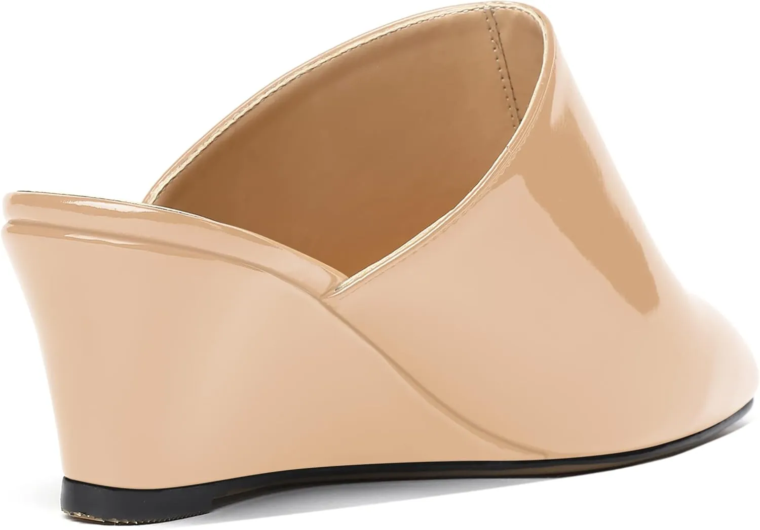 MODENCOCO Women's Slip On Comfortable Patent Dating Casual Square Toe Wedge Low Heel Mules Shoes 2 Inch
