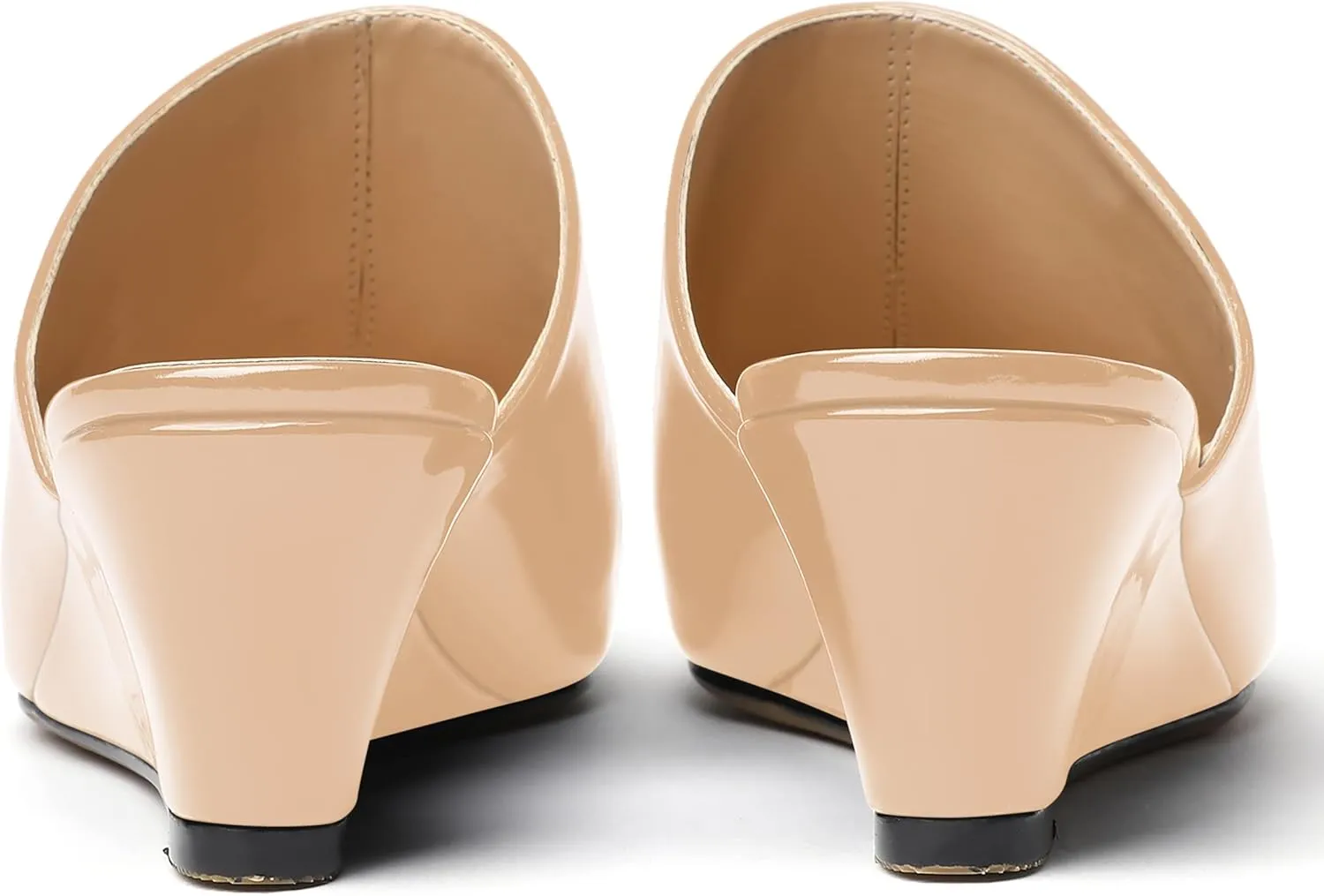 MODENCOCO Women's Slip On Comfortable Patent Dating Casual Square Toe Wedge Low Heel Mules Shoes 2 Inch