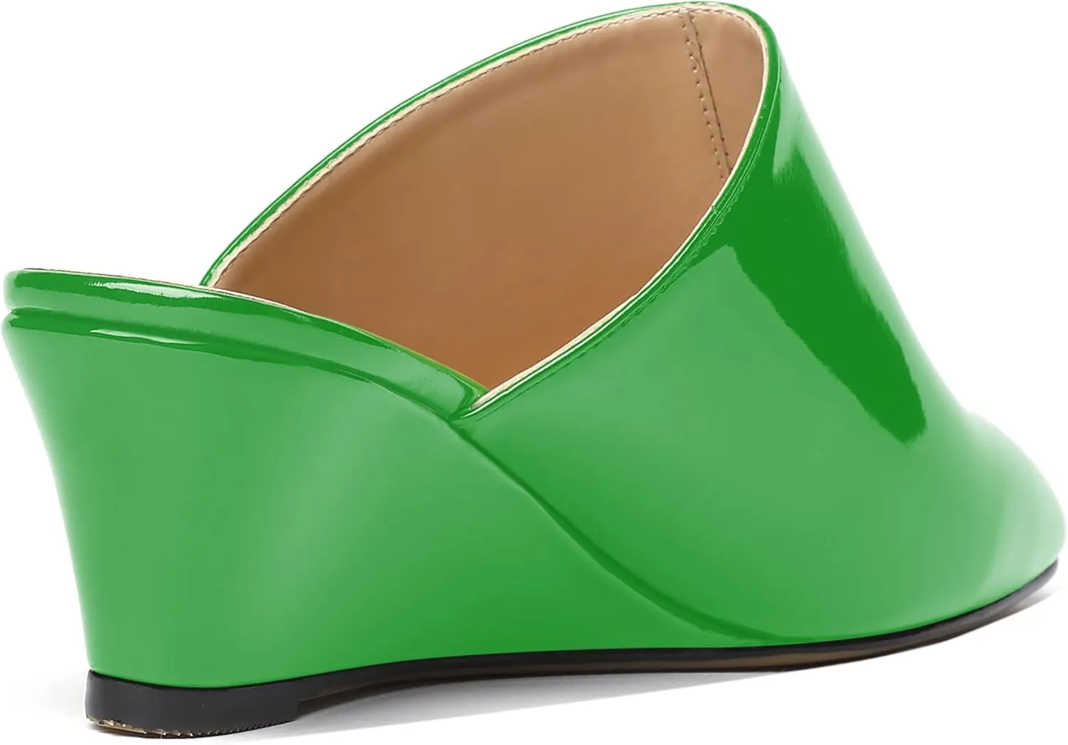 MODENCOCO Women's Slip On Comfortable Patent Dating Casual Square Toe Wedge Low Heel Mules Shoes 2 Inch