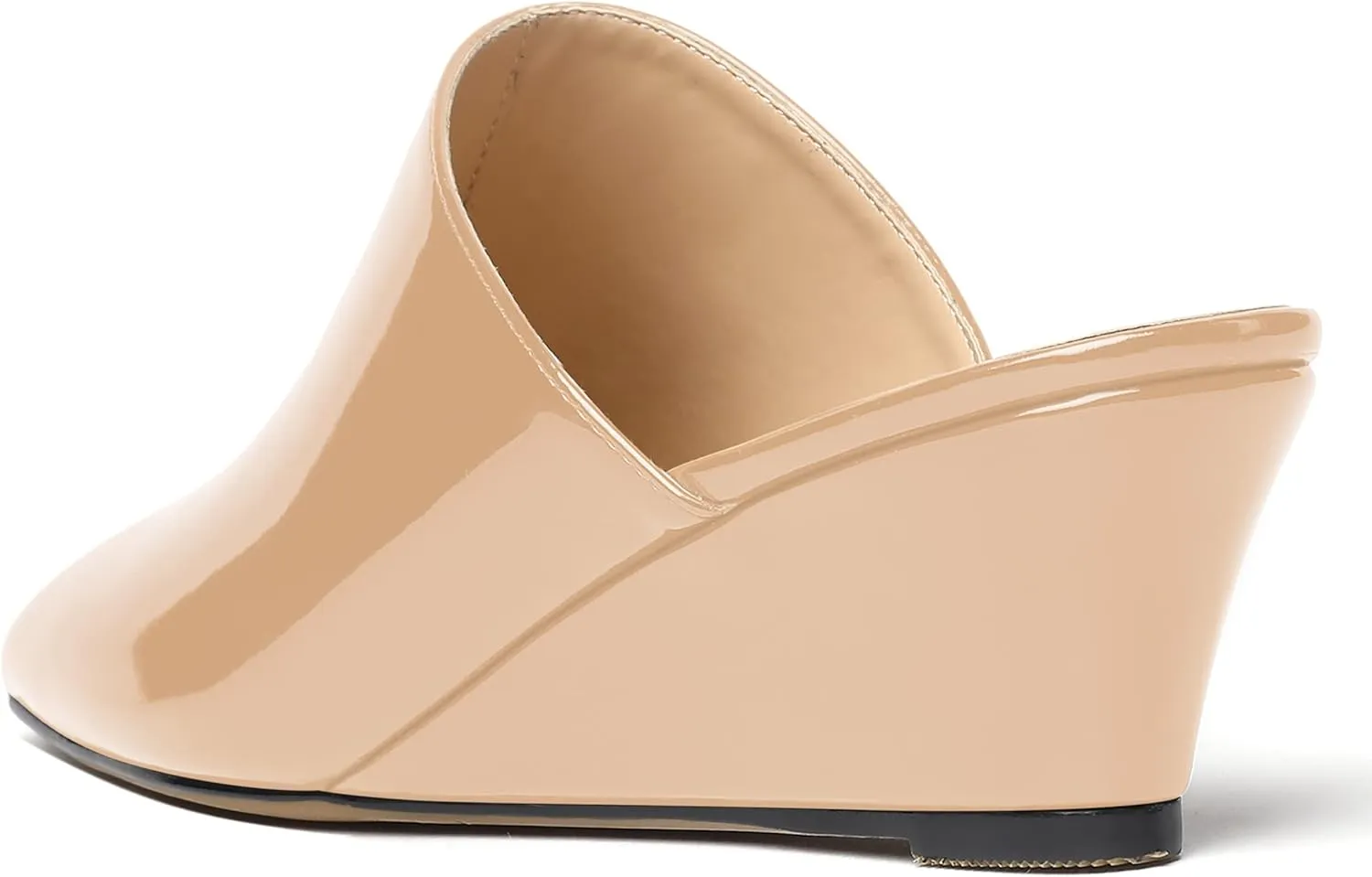 MODENCOCO Women's Slip On Comfortable Patent Dating Casual Square Toe Wedge Low Heel Mules Shoes 2 Inch