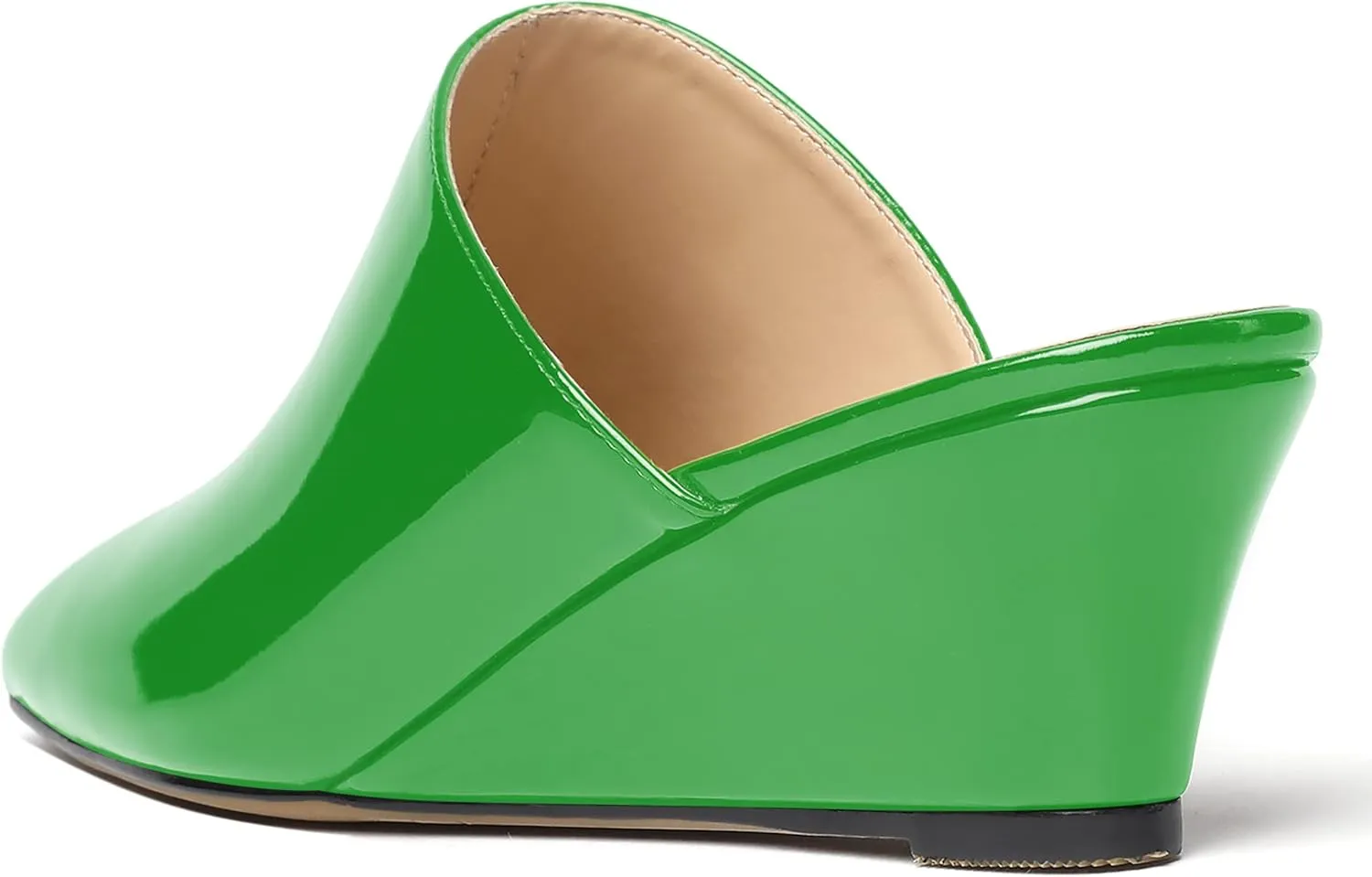 MODENCOCO Women's Slip On Comfortable Patent Dating Casual Square Toe Wedge Low Heel Mules Shoes 2 Inch
