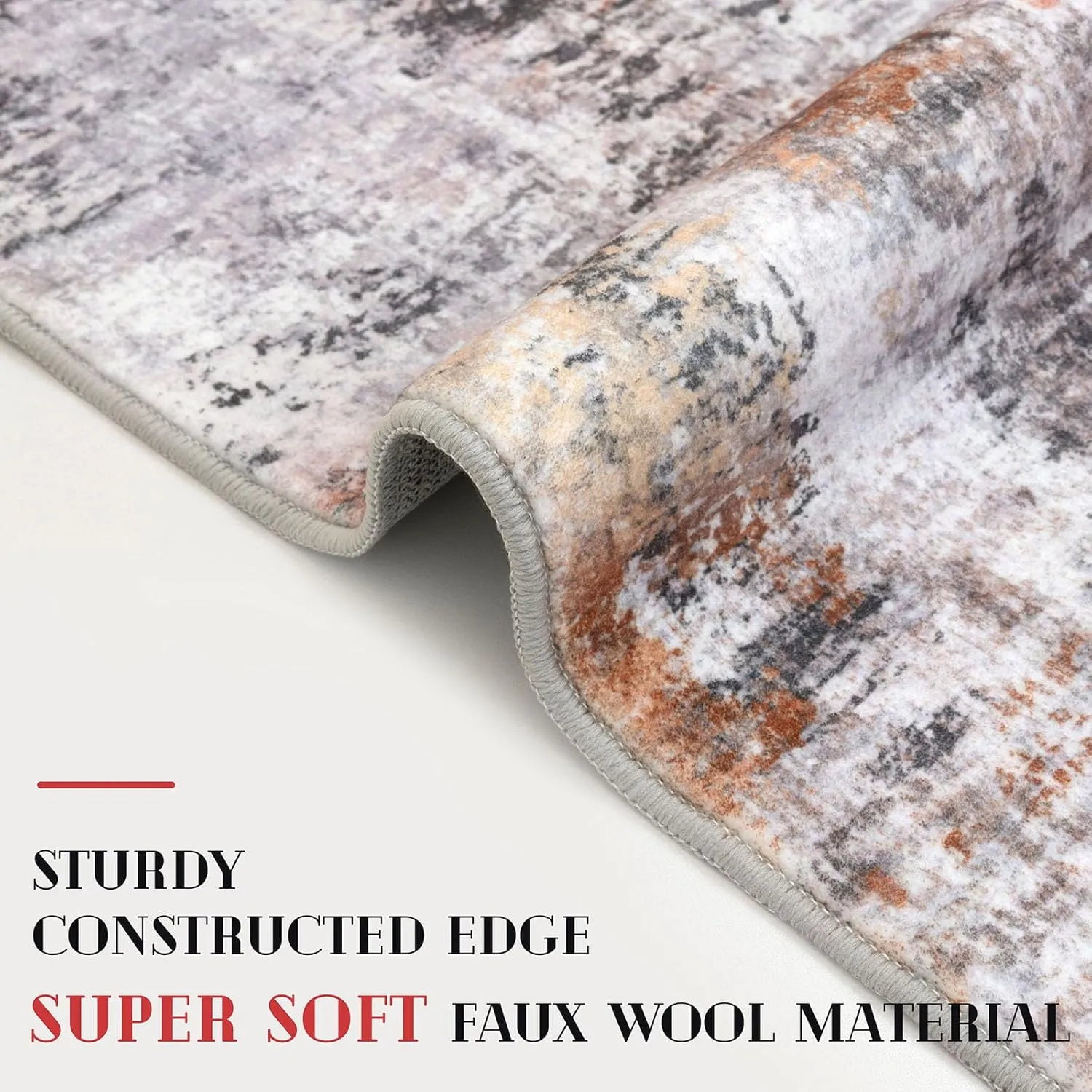 Modern Abstract Runner Rug 2x5, Grey Orange Multi Colorful Washable Kitchen Entryway Mat Non-Slip Soft Hallway Thin Print Faux Wool Carpet for Bedroom Laundry Room Indoor