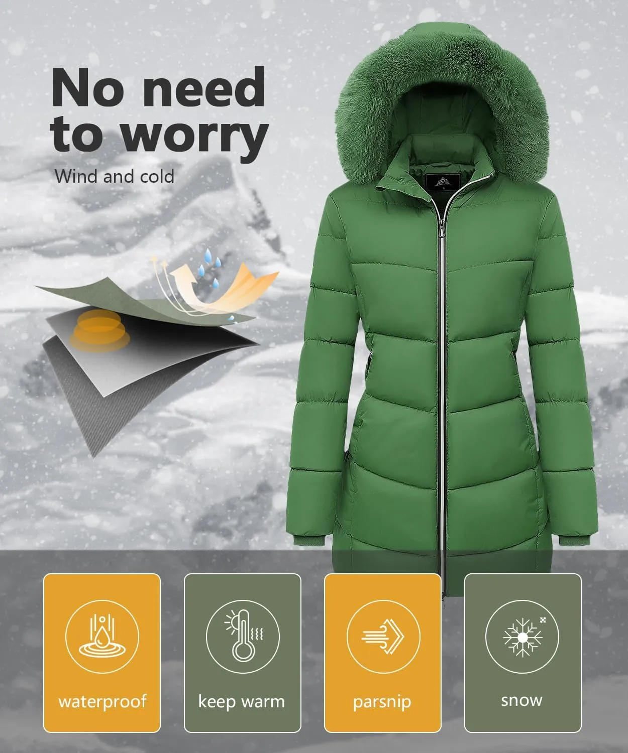 MOERDENG Women's Winter Windproof Warm Down Coats Waterproof Thicken Hooded fashions Puffer Jacket