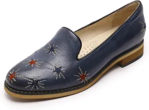 Mona flying Women's Leather Penny Loafers Slip On Flats Office Ladies Casual Shoes