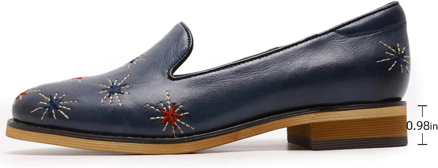 Mona flying Women's Leather Penny Loafers Slip On Flats Office Ladies Casual Shoes