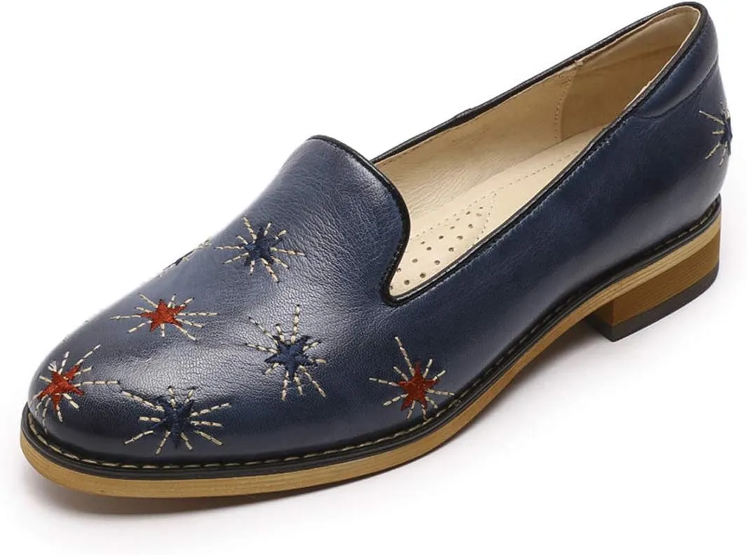 Mona flying Women's Leather Penny Loafers Slip On Flats Office Ladies Casual Shoes