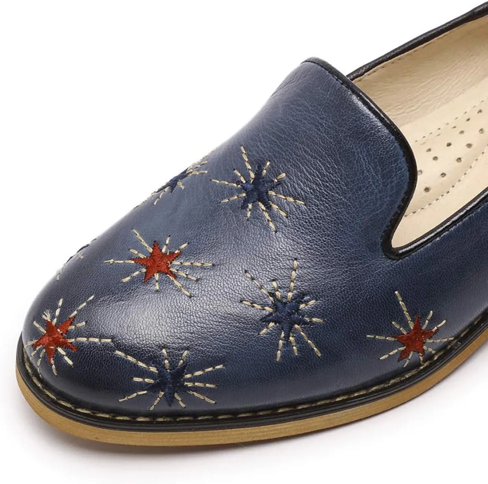 Mona flying Women's Leather Penny Loafers Slip On Flats Office Ladies Casual Shoes