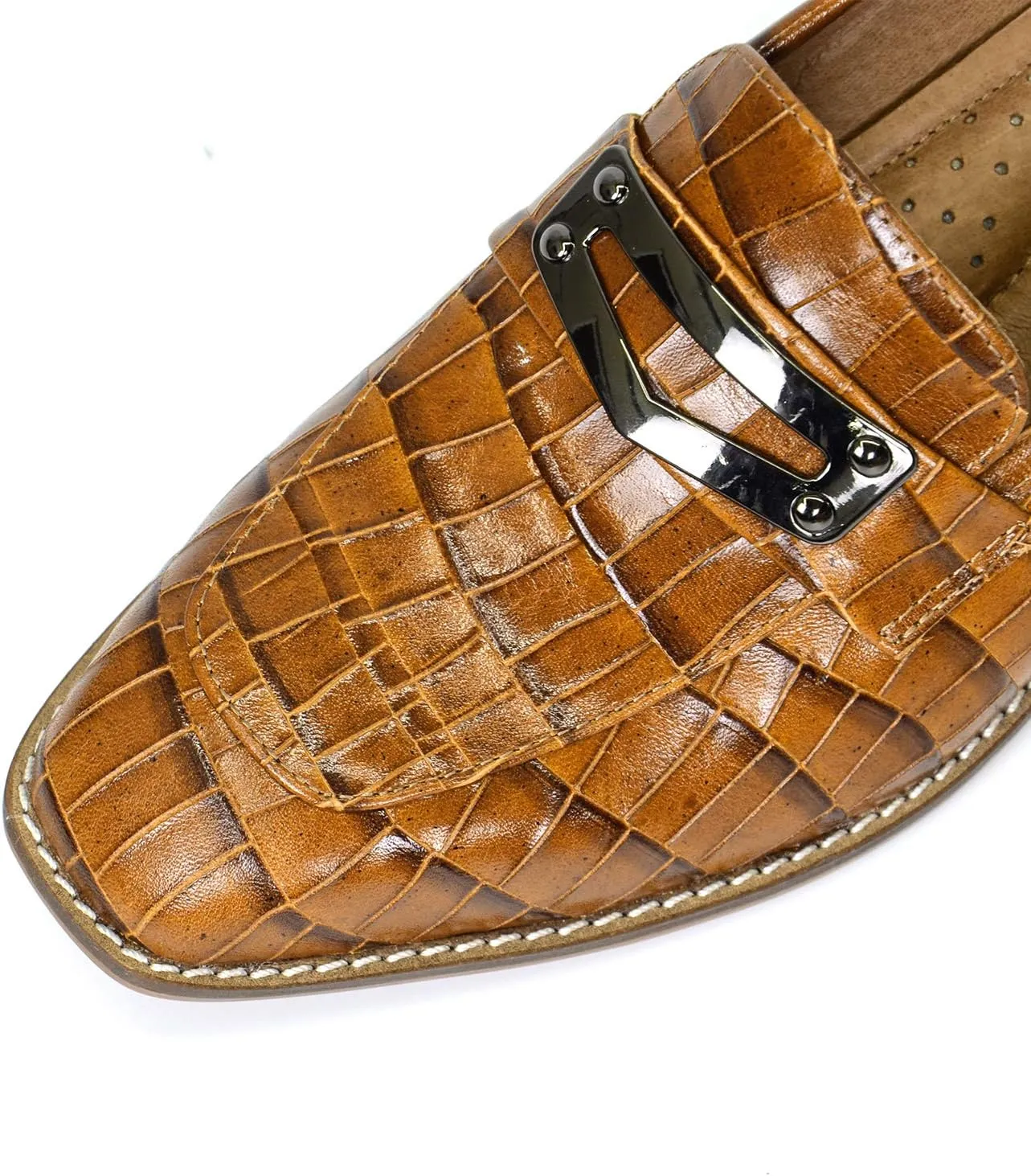 Mona flying Women's Leather Square Toe Penny Loafer Dress Casual Slip on Flat Office Work Shoes for Ladies