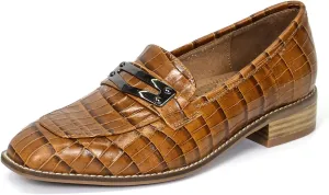 Mona flying Women's Leather Square Toe Penny Loafer Dress Casual Slip on Flat Office Work Shoes for Ladies