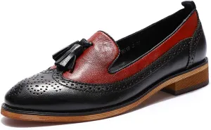 Mona flying Women's Leather Tassel Loafer Slip on Wingtip Brogue Dress Casual Flat Office Work Shoes for Ladies