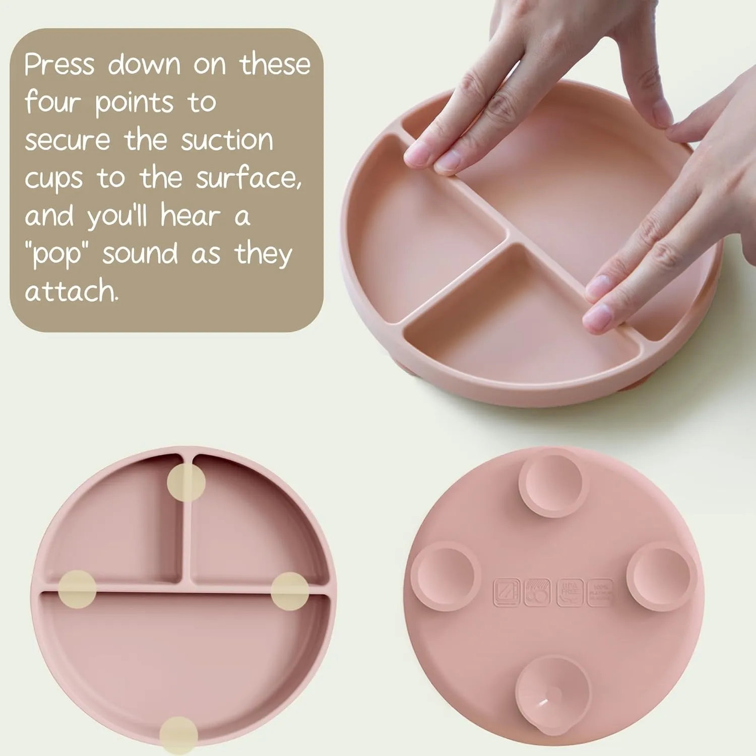 Moonkie Suction Plates for Baby | 100% Silicone BPA-Free Baby Plates with Lids and Food Cover | Divided Design | Microwave and Dishwasher Safe | Toddler Plates 3 Pack