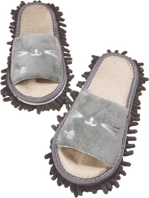 Moorfowl Cat Chenille Microfiber Mopping Slippers Detachable for Women Dust Dirt Hair Mop Slippers Washable for Floor Cleaning