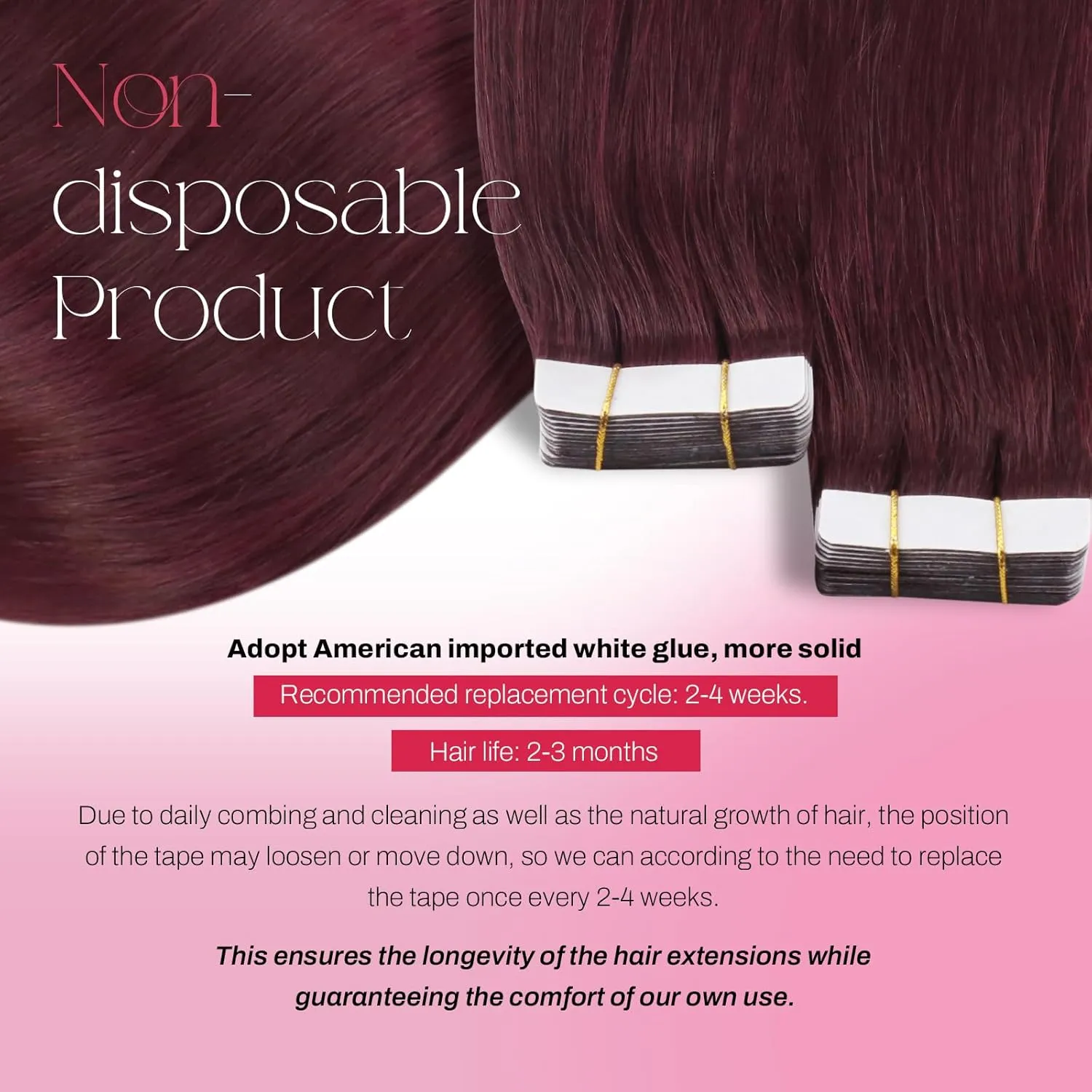 Moresoo Burgundy Tape in Extensions Human Hair Seamless Hair Extensions Tape in Wine Red Glue in Human Hair Extensions Burgundy Extensions Real Human Hair 20 Inch #99J 20pcs 50g