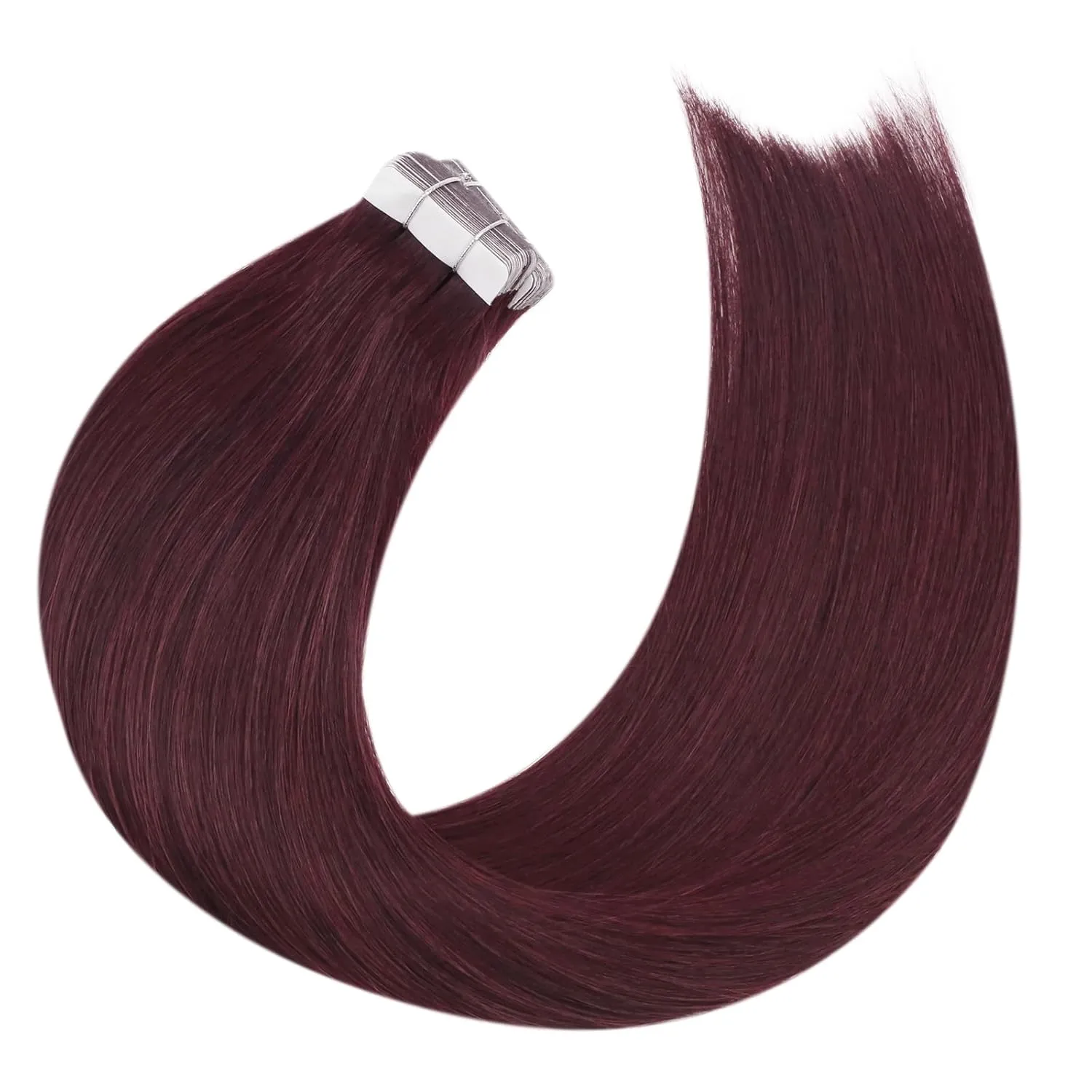Moresoo Burgundy Tape in Extensions Human Hair Seamless Hair Extensions Tape in Wine Red Glue in Human Hair Extensions Burgundy Extensions Real Human Hair 20 Inch #99J 20pcs 50g