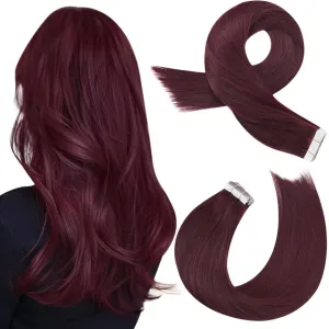 Moresoo Burgundy Tape in Extensions Human Hair Seamless Hair Extensions Tape in Wine Red Glue in Human Hair Extensions Burgundy Extensions Real Human Hair 20 Inch #99J 20pcs 50g