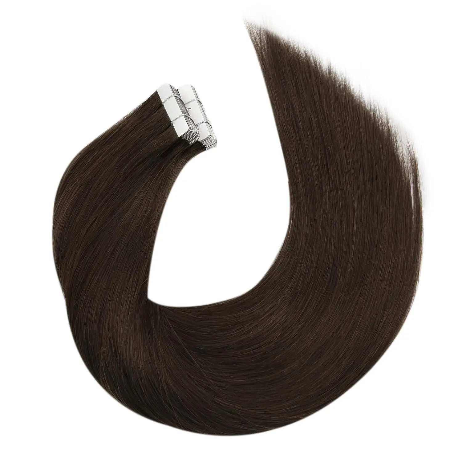 Moresoo Tape in Extensions Brown Human Hair Extensions Adhesive Tape in Human Hair Extensions Dark Brown Glue in Real Human Hair #4 20pcs 50g 20 Inch