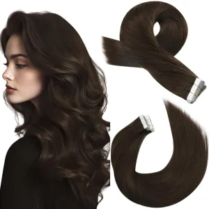 Moresoo Tape in Extensions Brown Human Hair Extensions Adhesive Tape in Human Hair Extensions Dark Brown Glue in Real Human Hair #4 20pcs 50g 20 Inch