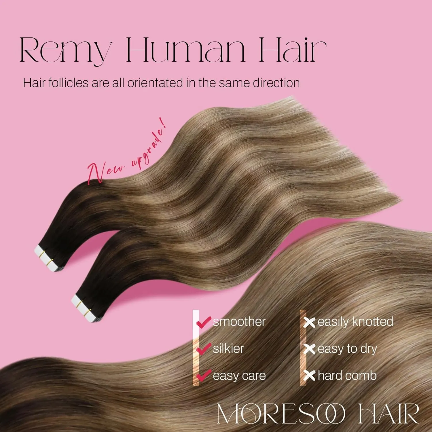 Moresoo Tape in Hair Extensions Human Hair Balayage Dark Brown to Brown Mix with Blonde Tape in Seamless Hair Extensions Human Hair Ombre Hair Extensions Tape in 18 Inch #4/10/16 20pcs 50g