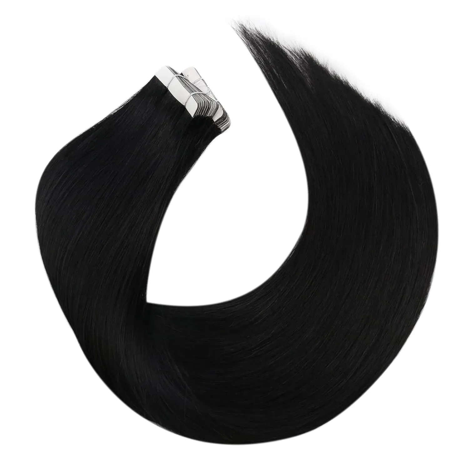 Moresoo Tape in Hair Extensions Human Hair Jet Black Real Hair Tape in Extensions Human Hair Tape in Seamless Hair Extensions Real Human Hair 20 Inch #1 20pcs 50g