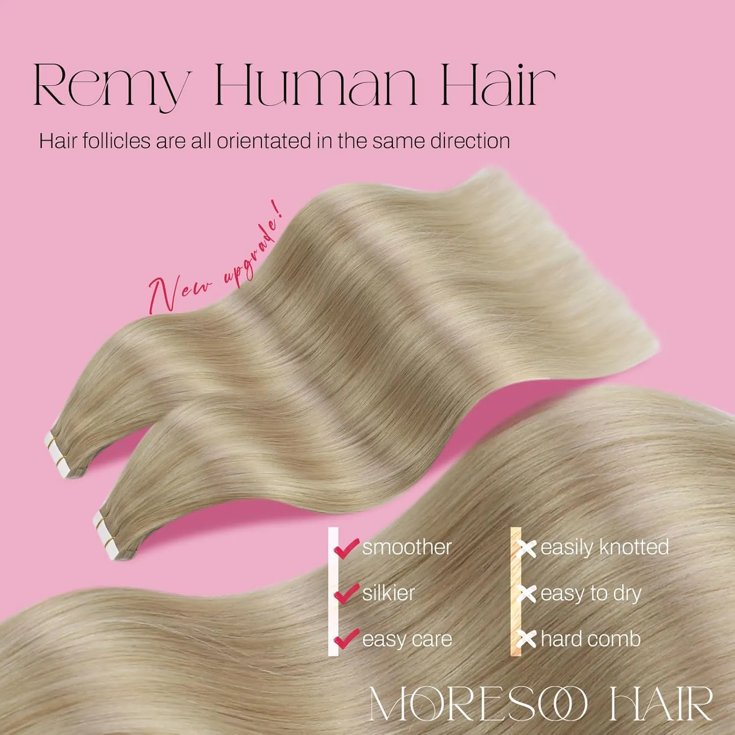 Moresoo Tape in Highlighted Hair Extensions Real Human Hair Ash Blonde Mix with Bleach Blonde Tape in Extensions Human Hair 20 Inch #P18/613 20pcs 50g
