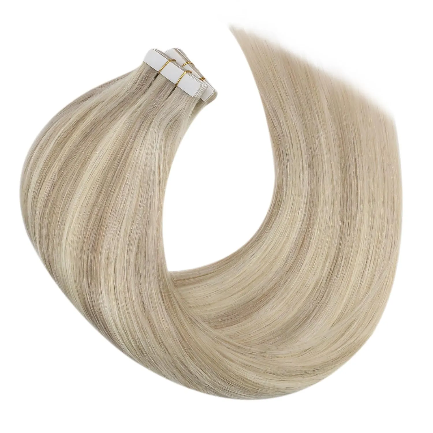 Moresoo Tape in Highlighted Hair Extensions Real Human Hair Ash Blonde Mix with Bleach Blonde Tape in Extensions Human Hair 20 Inch #P18/613 20pcs 50g