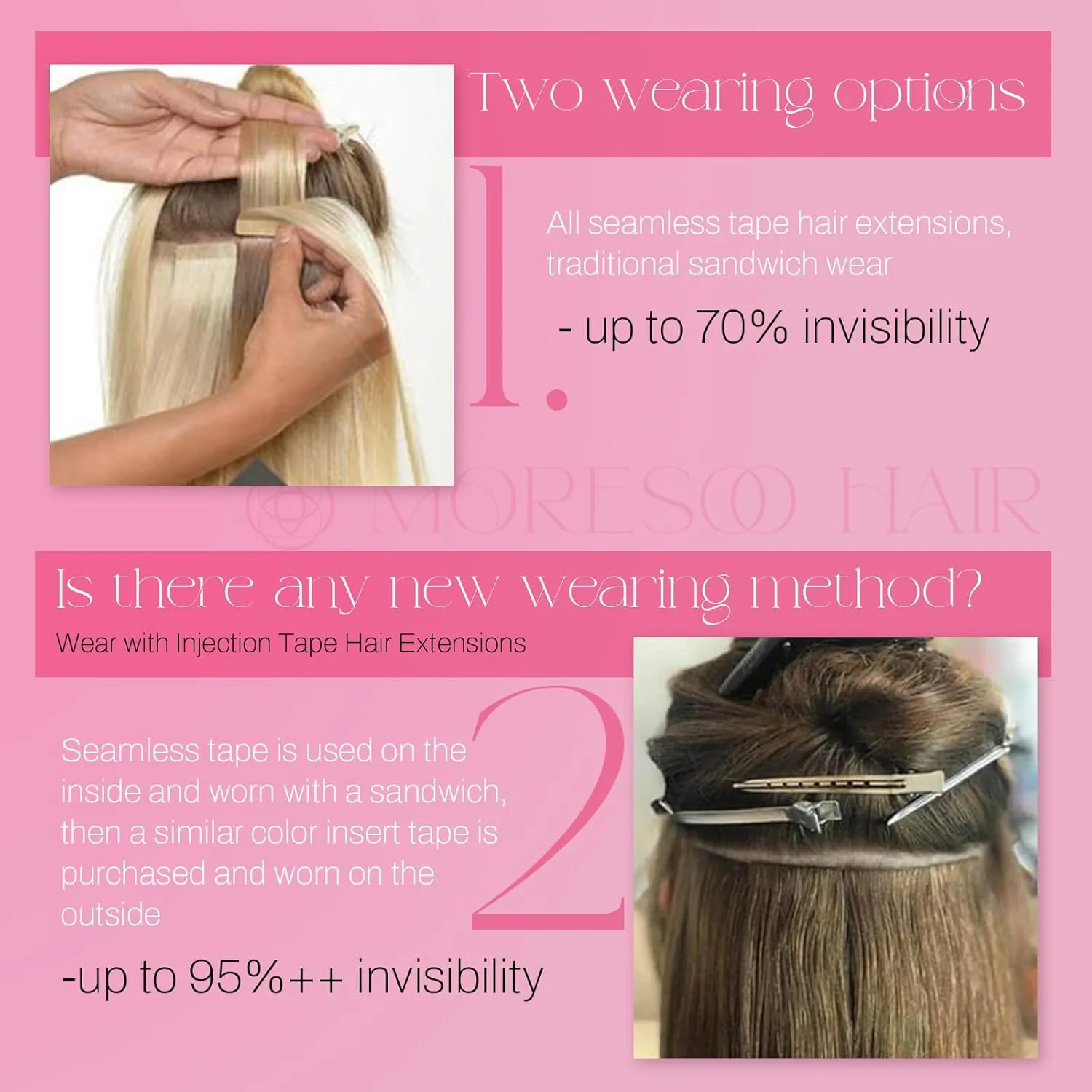 Moresoo Tape in Highlighted Hair Extensions Real Human Hair Ash Blonde Mix with Bleach Blonde Tape in Extensions Human Hair 20 Inch #P18/613 20pcs 50g