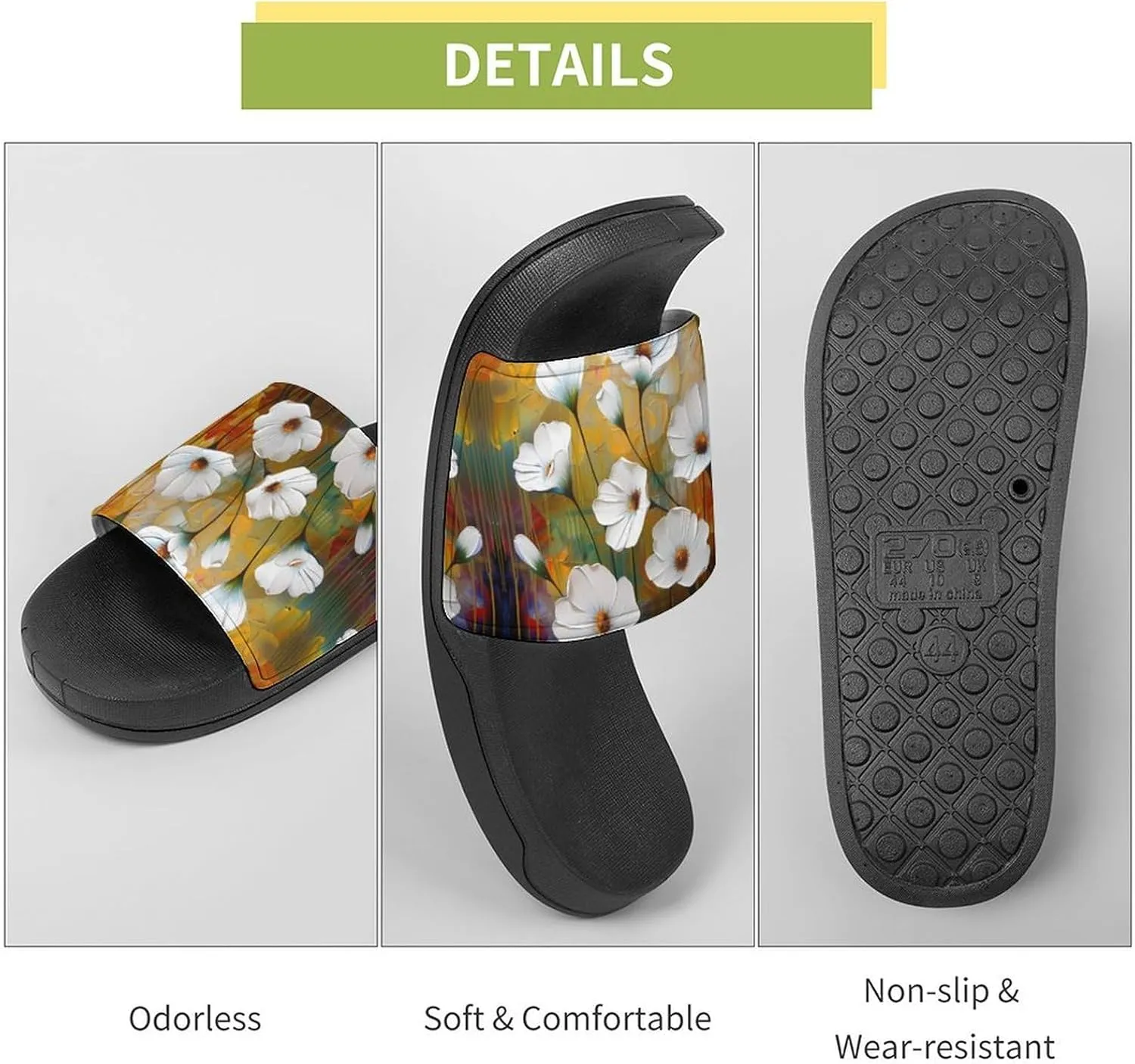 Morning Glory White Flowers Oil Paintings PVC Home Slippers Non-Slip Shower Shoes Casual Bathroom Slippers for Women Men