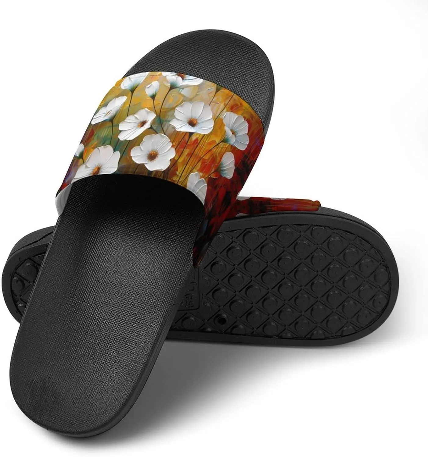 Morning Glory White Flowers Oil Paintings PVC Home Slippers Non-Slip Shower Shoes Casual Bathroom Slippers for Women Men