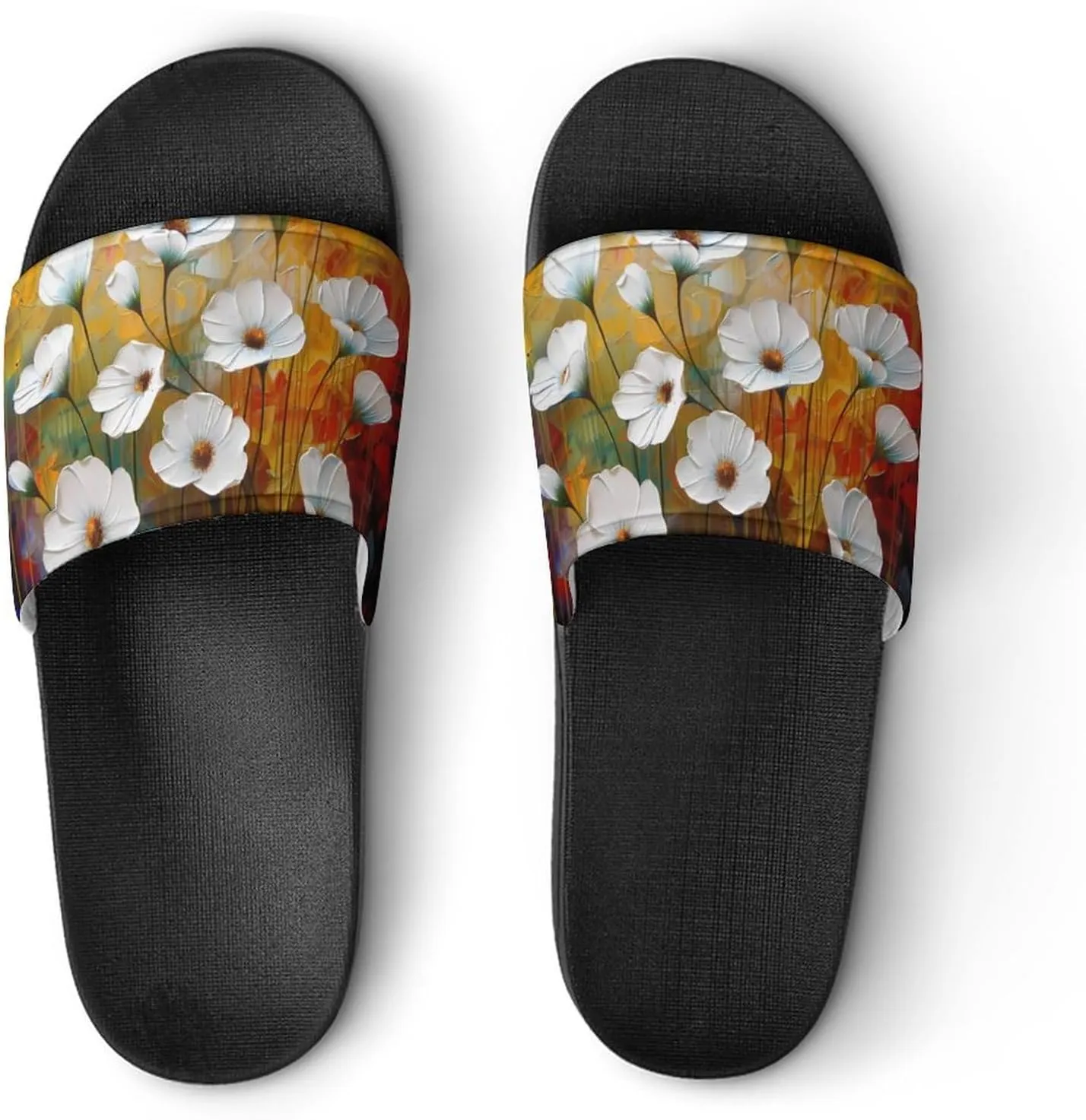 Morning Glory White Flowers Oil Paintings PVC Home Slippers Non-Slip Shower Shoes Casual Bathroom Slippers for Women Men