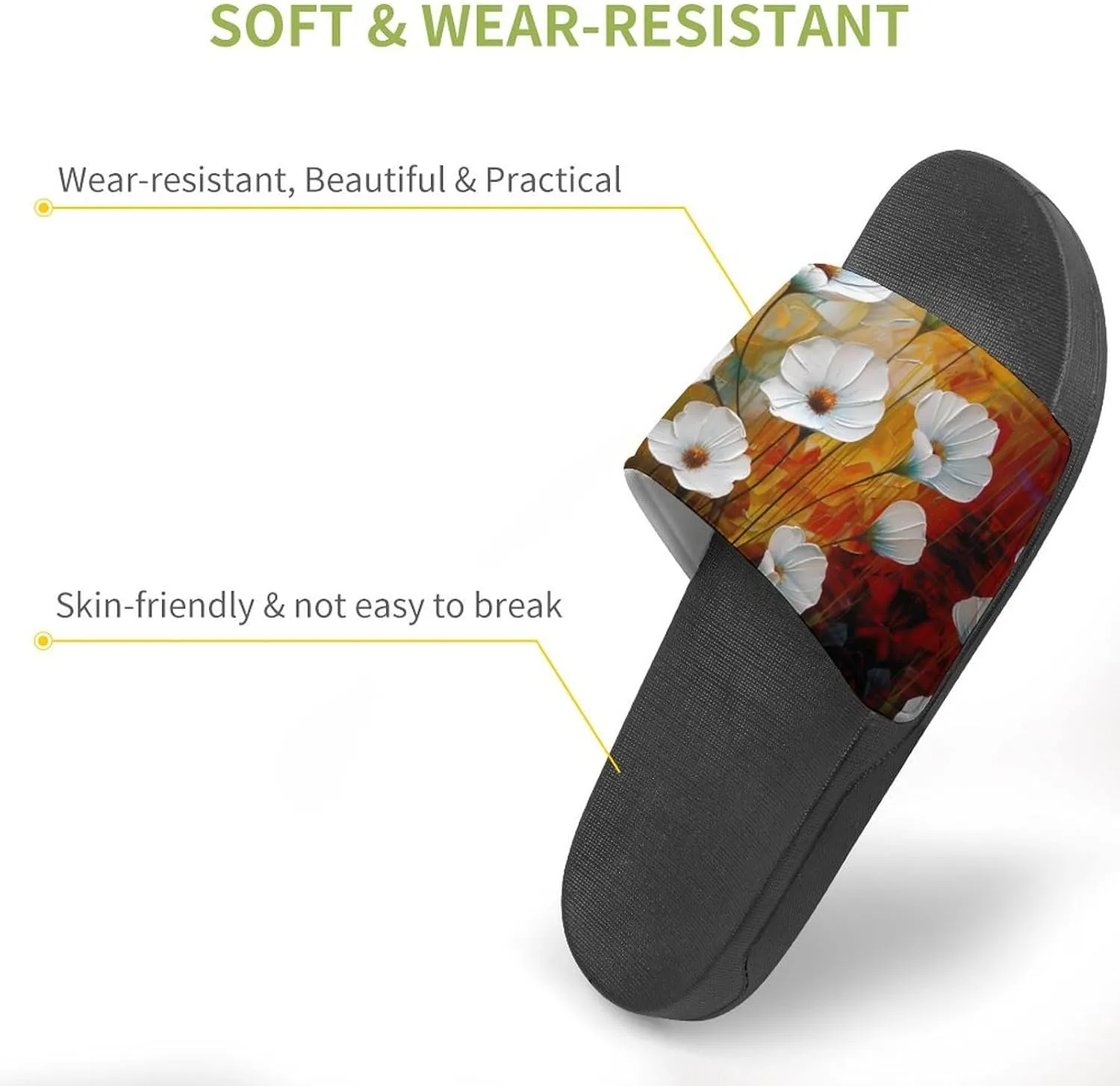 Morning Glory White Flowers Oil Paintings PVC Home Slippers Non-Slip Shower Shoes Casual Bathroom Slippers for Women Men