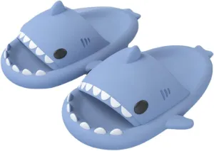 MOTOFUTURE Womens Mens Shark Slippers, Cartoon Shark Bathroom Slippers Super Soft Cloud Sliders Non-Slip Quick Dry Shower Slippers-Haze Blue||36/37