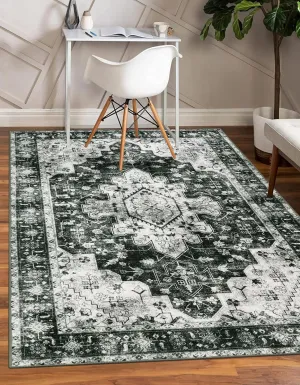 Moynesa Ultra-Thin Washable Vintage 5x7 Area Rugs - Large Boho Living Room Rug Non-Slip Non-Shedding Stain Resistant Indoor Floor Carpet for Bedroom Dining Room Entryway, Black/White