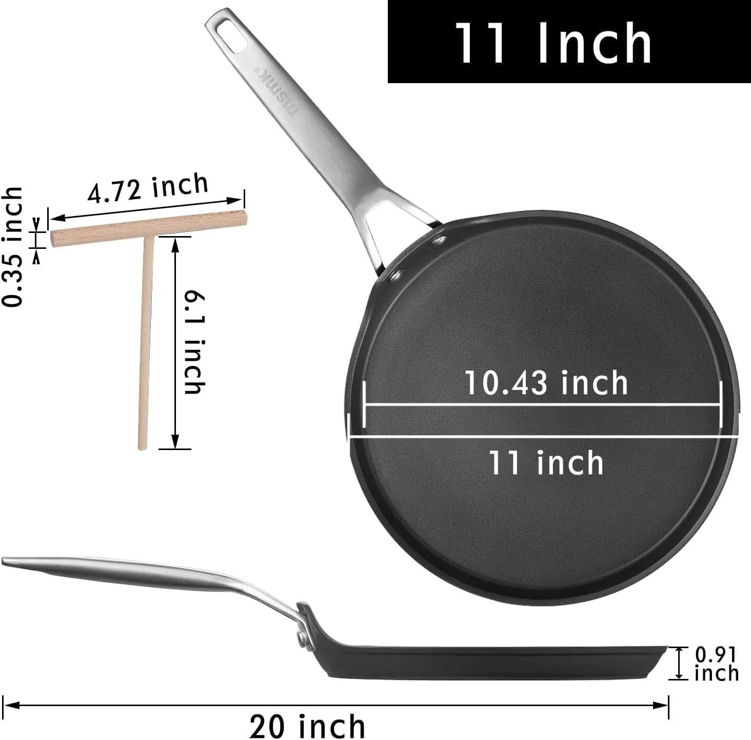 MsMk 11 inch Nonstick Crepe Pan, Titanium and Ceramic Nonstic Coating Flat Skillet Dosa Tawa Tortilla Pan, Large Pancake with Stay-Cool Handle, Induction Compatible, PFOA Free