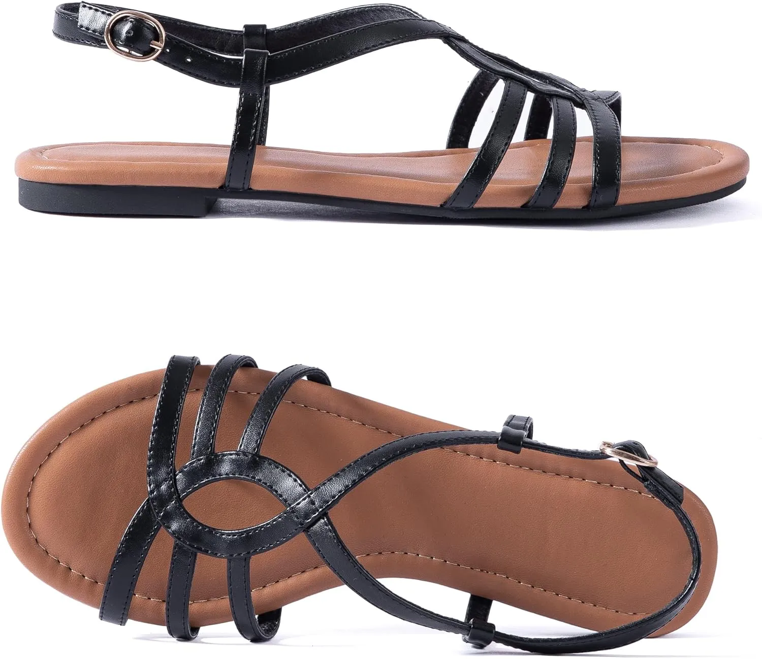 Mtzyoa Women Strappy Flat Sandals Gladiator Dressy Ankle Strap Summer Vacation Comfort Leather Ladies Casual Party Trendy