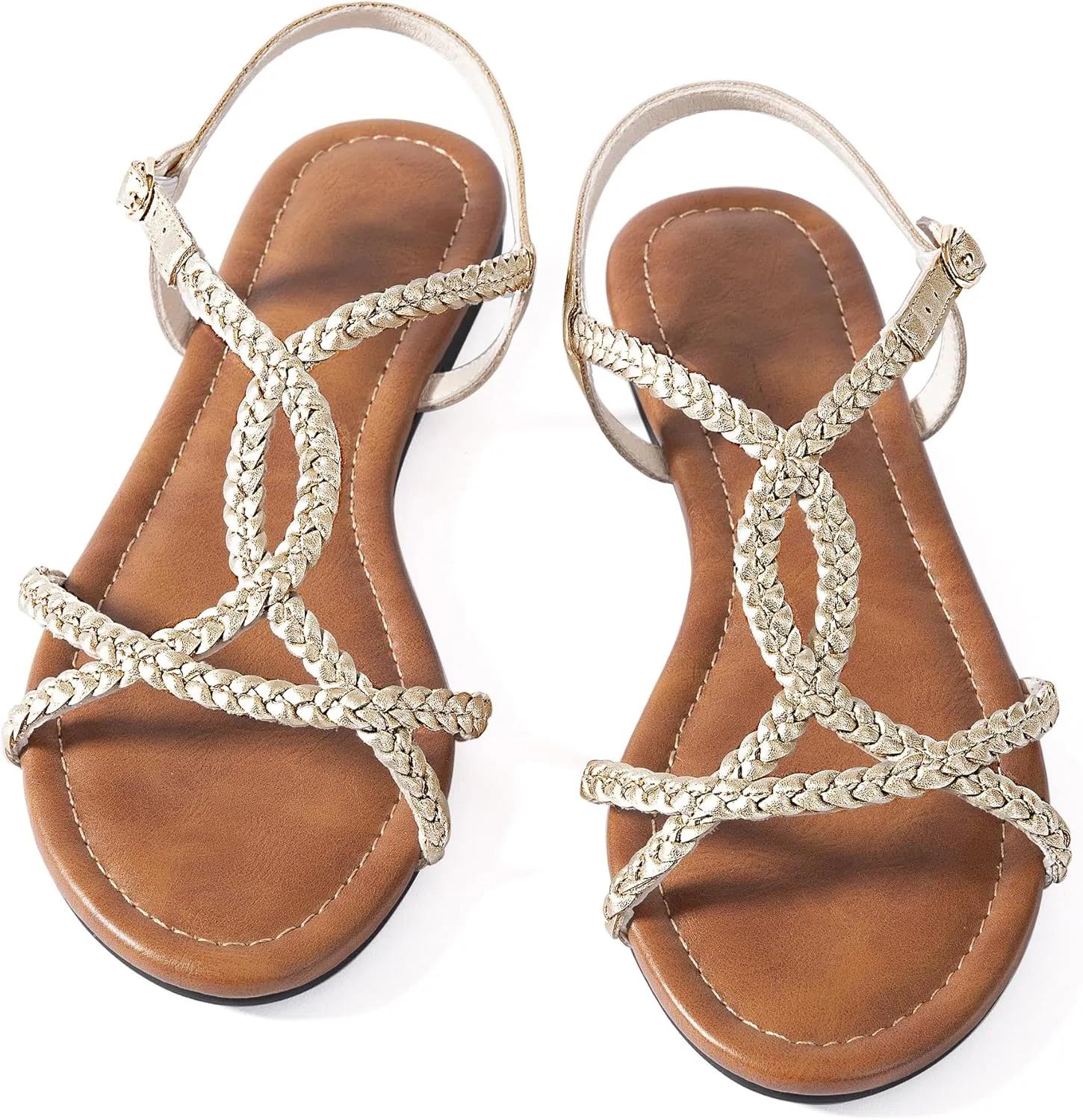 Mtzyoa Women Strappy Flat Sandals Gladiator Dressy Ankle Strap Summer Vacation Comfort Leather Ladies Casual Party Trendy