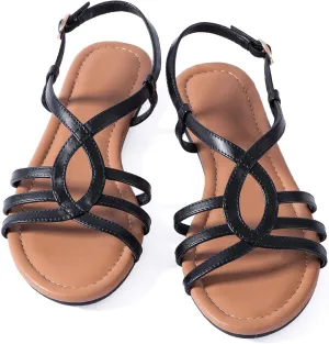 Mtzyoa Women Strappy Flat Sandals Gladiator Dressy Ankle Strap Summer Vacation Comfort Leather Ladies Casual Party Trendy