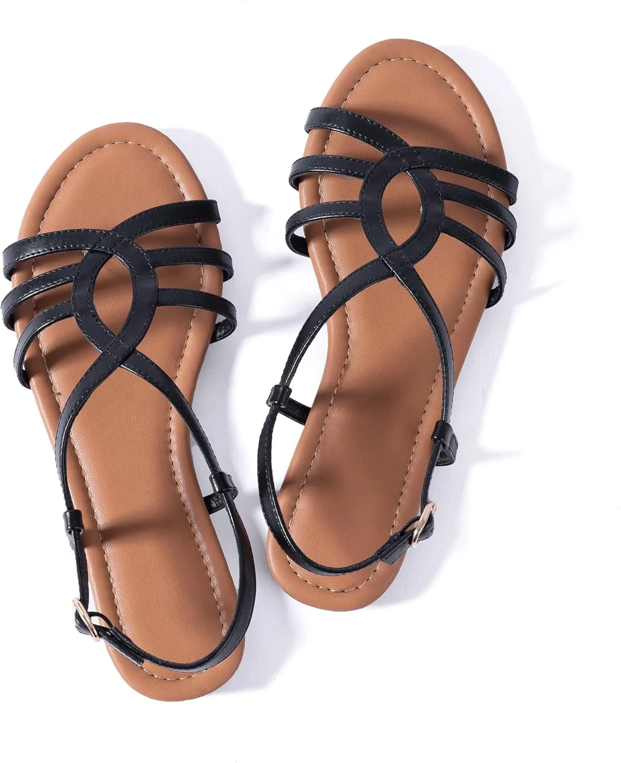Mtzyoa Women Strappy Flat Sandals Gladiator Dressy Ankle Strap Summer Vacation Comfort Leather Ladies Casual Party Trendy