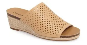 Multi-purpose Leather Toe Brand Perforated Open Perforated Mule Wedge Lucky Jemya Limited-time deal Low Glazed