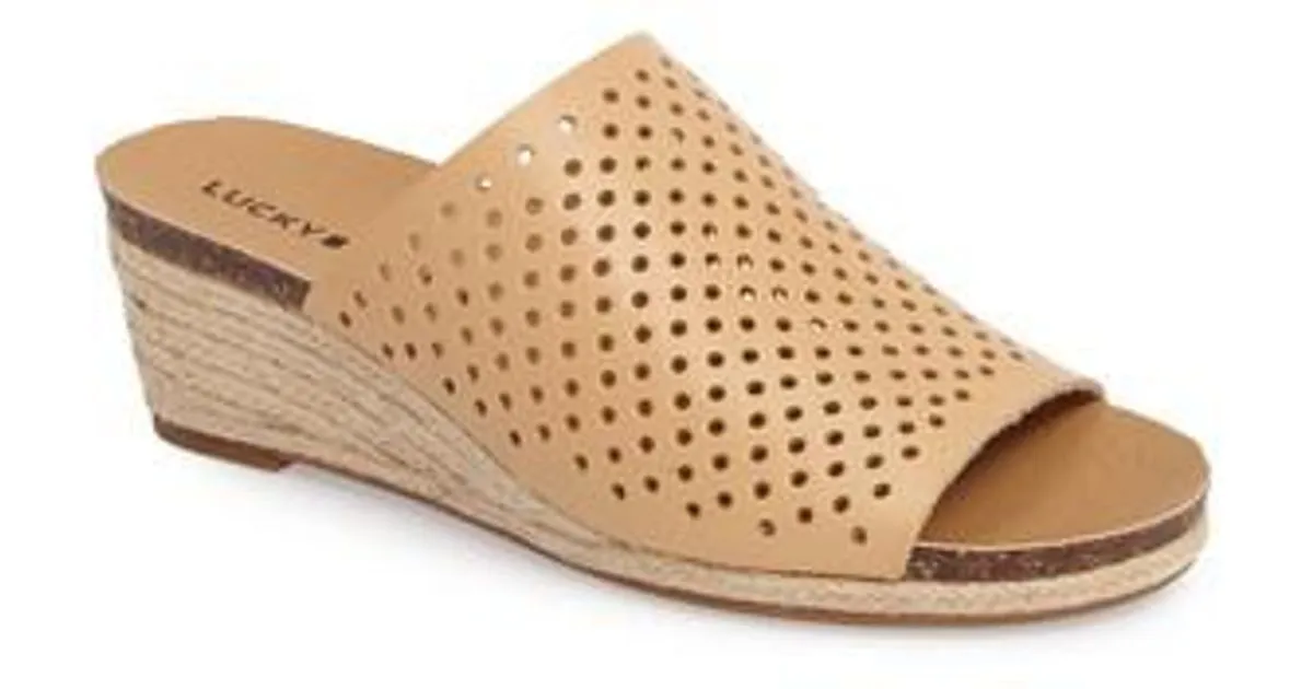 Multi-purpose Leather Toe Brand Perforated Open Perforated Mule Wedge Lucky Jemya Limited-time deal Low Glazed