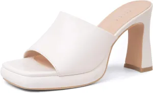MUSSHOE High Platform Sandals for Women Square Toe Chunky Heel Block Heeled Sandals Slip On Open Toe Comfortable Sandals