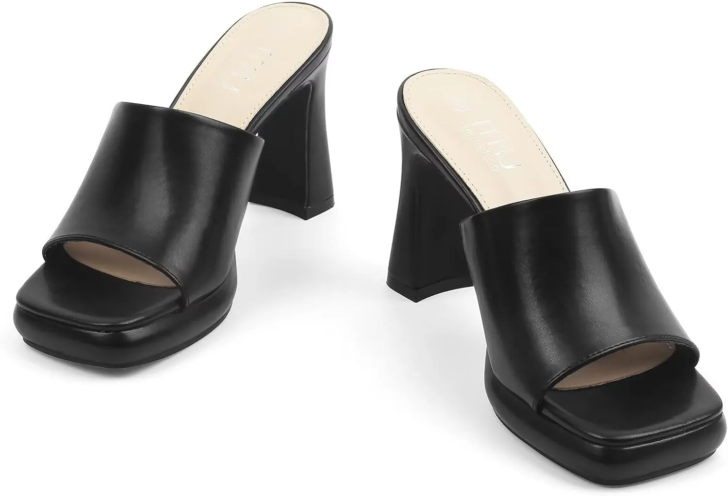 MUSSHOE High Platform Sandals for Women Square Toe Chunky Heel Block Heeled Sandals Slip On Open Toe Comfortable Sandals