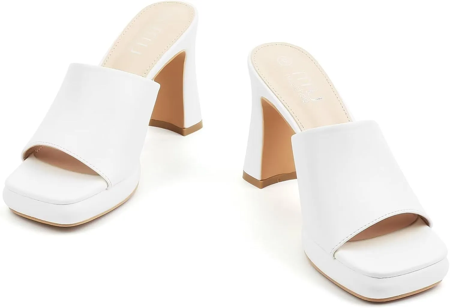 MUSSHOE High Platform Sandals for Women Square Toe Chunky Heel Block Heeled Sandals Slip On Open Toe Comfortable Sandals