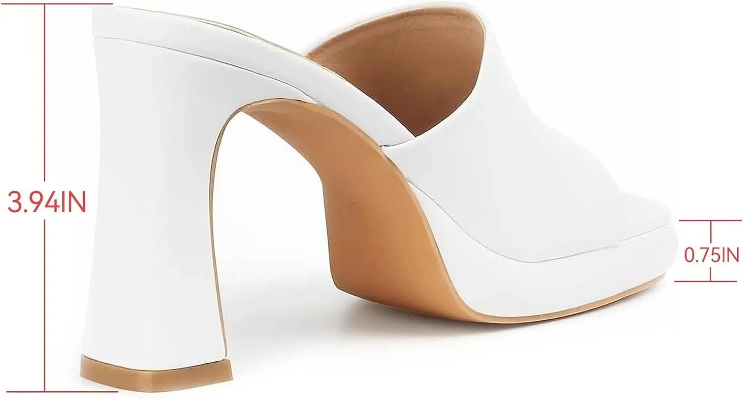 MUSSHOE High Platform Sandals for Women Square Toe Chunky Heel Block Heeled Sandals Slip On Open Toe Comfortable Sandals