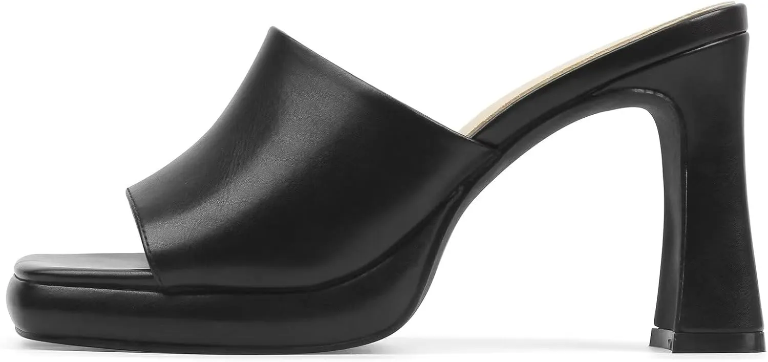 MUSSHOE High Platform Sandals for Women Square Toe Chunky Heel Block Heeled Sandals Slip On Open Toe Comfortable Sandals