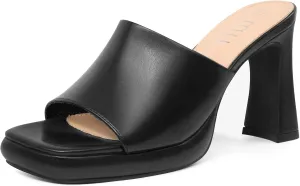 MUSSHOE High Platform Sandals for Women Square Toe Chunky Heel Block Heeled Sandals Slip On Open Toe Comfortable Sandals